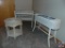 Retro White Wicker Serving Cart 37w x 18d x 29h, Oval Planter Stand 36w x 13d x 27.5h, and Round