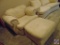 White Upholstered Overstuffed Chair and Ottoman