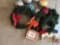 (4) Wreaths, (6) Large Ornaments, a Snowman Baking Pan, (2) Santa Heads, and Easter Bunnies. Card
