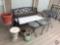 Wrought Iron Bench, Small Round Table , (2) Cocktail Patio Tables, (2) Plant Stands, and (2)