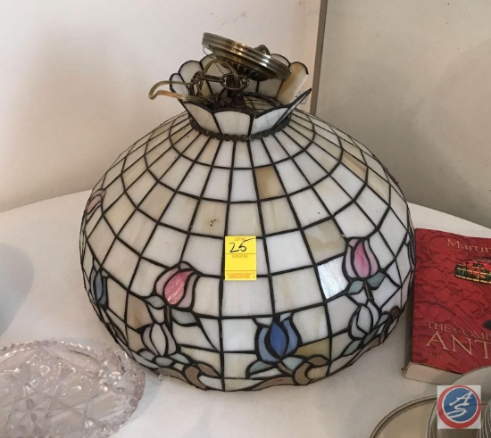 Stained 'Glass' Hanging Lamp, Resin Shade has Some Minor Damage. Approximately 18 in. Diameter