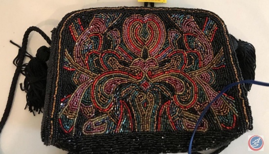 Retro Multi-Color Beaded Ladies Handbag / Purse w/ Tassel by Carla Marchi