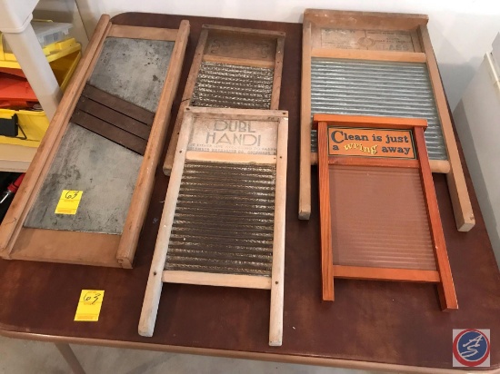 Grout Cutter and (4) Assorted Vintage Wash Boards and a Card Table