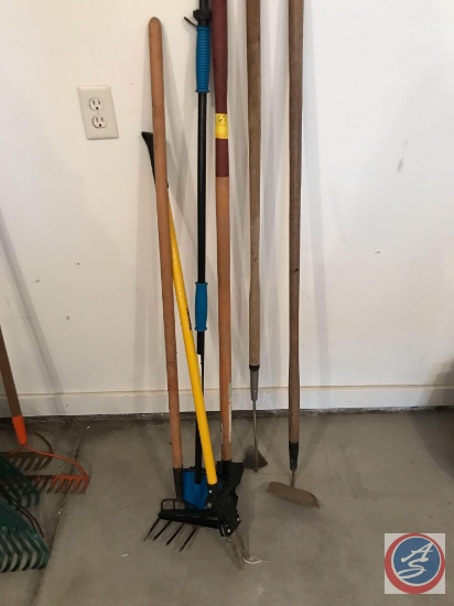 (4) Hoses, Foot Chopper, Rake and a Car Wash Hose Head