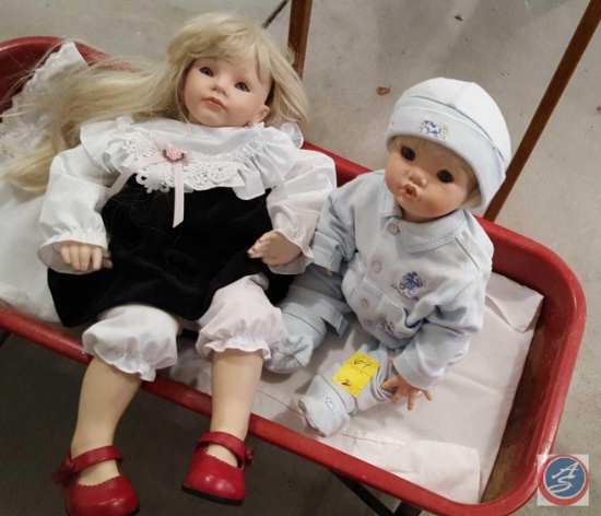 1996 Doll Set, w/ Ceramic Faces Hands and Feet. Boy Doll is Missing a Hand