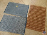 (2) Blue, and (1) Brown Huntington Home All Cotton Throw Rugs Measuring 3x4