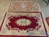 (2) Sculptured Wool Fringed ASian Designed Floor Rugs; Mauve 42 x 60 in, Maroon 44 x 68 in.