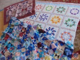 Hand Sewn Quilt Top (Unfinished), Quilted Wall Decor or Baby Blanket, Pineapple Design