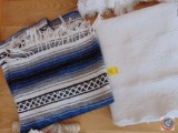 Full Size Cotton Bed Spread, and a Blue Woven Cotton Throw