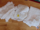 (2) White Afghan Throws and an Embroidered White Throw