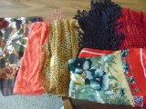 (6) Scarves, Designs are Poppies, Orange, and Brown, One Animal Print, Another Red, and One Black