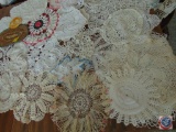 Large Selection of Vintage Lace Doilies and Hand Worked Table Coverings