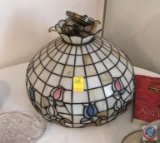 Stained 'Glass' Hanging Lamp, Resin Shade has Some Minor Damage. Approximately 18 in. Diameter