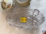 Lefton Sugar Bowl, Assorted Cream and Sugar Dishes, Pressed Glass Pickle Jar, and an Orange Squeezer