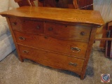 Vintage Oak 4- Drawer Dresser w/ Mirrored Top (Missing the Mirror) Key is Not Included. Appears