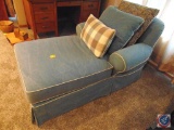 Upholstered Chaise Lounge, Modern Light Blue Denim w/ Throw Pillows