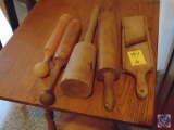 Hand Held Grout Cutter, Wooden Rolling Pin, (3) Pestles and a Wooden Spatula