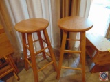 {{3x$Bid}} (3) Oak Stools 30'' in Height. - Sold 3x the Money