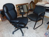 {{2x$Bid}} Vinyl and Cloth Rolling Office Chair, and a Companion Waiting Chair. Sold 2x the Money