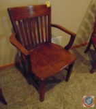 Slat-Back Oak Waiting Room Chair w/ Arms