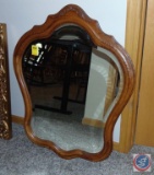 Multi-Curved Mirror in Oak Frame, 33 x 27 in.