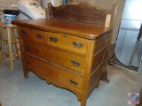 Oak 4-Drawer Vanity Dresser 42.5x21x33 w/ Mirror (Broken)