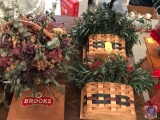 (15) Variety Baskets, a Wooden Cigar Box and Dried Floral Decor