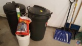 (2) Trash Cans, Ice Melt, and Landscaping Fabric