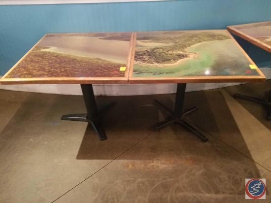 {{2X$BID}} (2) 4 Top Tables with Maptech Image Printed On 34" x 34" x 29"