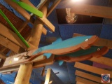 (2) Large Wood Fish {{LIGHT FIXTURE IS PART OF LOT 223. IF YOU PURCHASE THE FISH YOU MAY NOT REMOVE