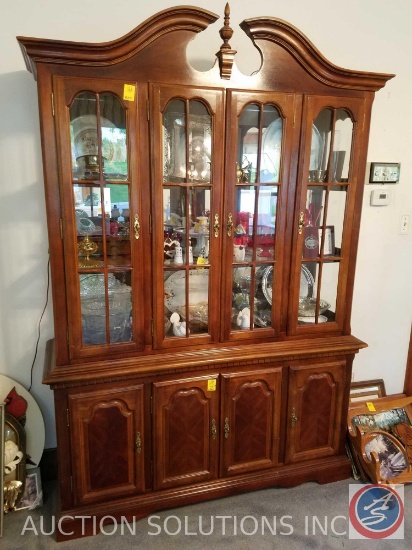 Two Piece Hutch with Four Glass Doors and Four Cabinet Doors {{CONTENTS SOLD SEPARATELY}} 58" x 15"