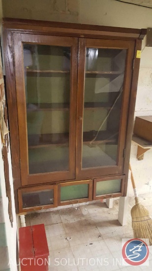 Antique Hutch with Glass Doors and (3) Drawers with Glass Window 38 1/2" x 17" x 67 1/2"