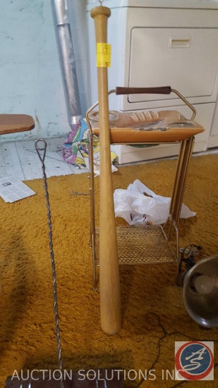 Vintage Ashtray on Stand, Baseball Bat, Vintage Metal Dustpan, Vintage Fly Swatter, Chick Lamp