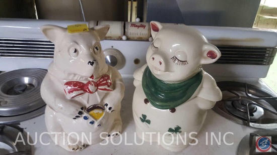 Set of (2) 3 Little Pigs Cookie Jars from Approximately 1960; Wolf and Pig