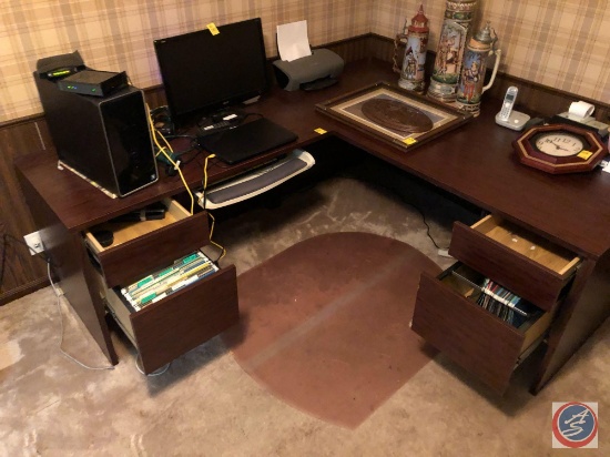 L-Shaped Office Desk 72" x 36" 29"; 48" x 24" x 49", Leather Rolling Executive Office Chair 49"