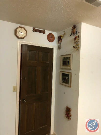 Assorted Wall Hangings, Wall Clock, Coolers