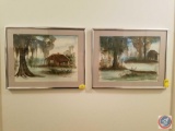 Framed Water Color Paintings Signed Miriam Ragan, Framed Oil Painting Signed {{ILLEGIBLE}}