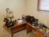 (3) Desk Lamps, Round Mirror, Assorted Office Supplies