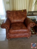 FlexSteel Full Analine Top Grain Leather Arm Chair with Nail Head Accent