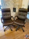 {{2XBID}}(2) Leather Rolling Adjustible Office Chairs