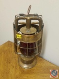 Antique Brass Dietz King Fire Department Kerosene Fireman's Truck lantern With Red Globe. Imprinted