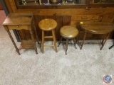 (2) Wooden Stools, Plant Stand, Side Table