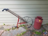 High Wheel Garden Cultivator, Large Painted Metal Milk Jug Marked Omaha Cold Stce 48- No Lid