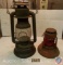 (2) Vintage Gas Lanterns: Defiance Lantern No. 2 (complete); Dietz 'Mud' with chip on top of glass