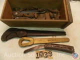 (4) Farriers calk Wrenches, plus hoof knife marked 'T.J Pope' and assortments of (4) sizes of calks