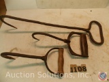 (3) hay hooks including one 20 in. steel hand forged - and two 10 in. steel and wood handles