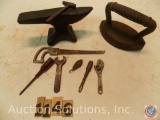 (7) miniature tools, anvil is a repro - (1) screwdriver is marked 'Carstair White Sea Blended