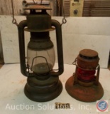 (2) Vintage Gas Lanterns: Defiance Lantern No. 2 (complete); Dietz 'Mud' with chip on top of glass