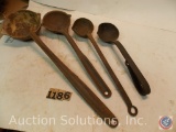 (4) Iron Ladles including; (2) cast, and (2) hand forged