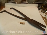 Shears, bench or anvil mount. One small nick on one blade, weighs approx 10 pounds. 28.5 in.